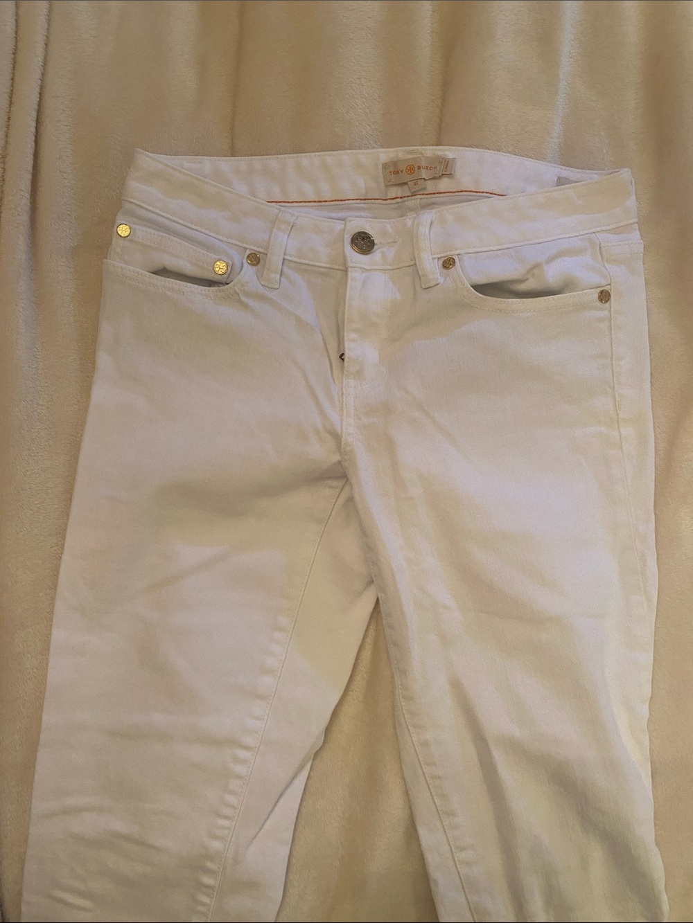 Tory Burch White Skinny Jeans with Gold Hardware - Size 27